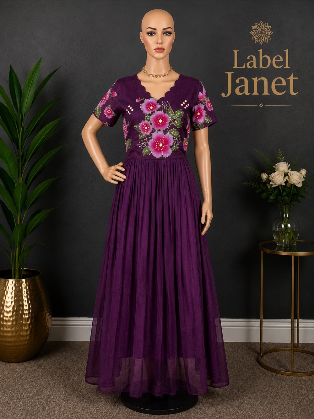 Brand new pretty purple cotton maxi dress for women,Bust size - M up to L